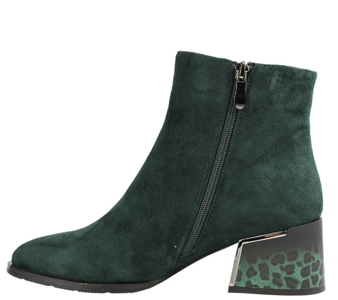 Ghete elegante, dama, FEELING, 25-115-01 verde, piele ntoarsa, toc